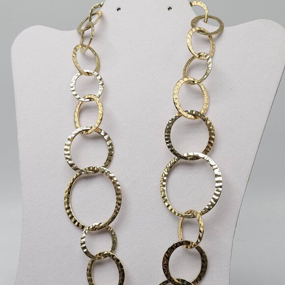 Gold Tone Hammered Link Chain Necklace With Adjustable Clasp 27 in - Picture 3 of 6